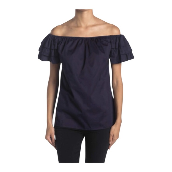 Ted Baker Navy Blue Elleh Off The Shoulder Ruffle Bardot top size Women’s 0 - Picture 1 of 7
